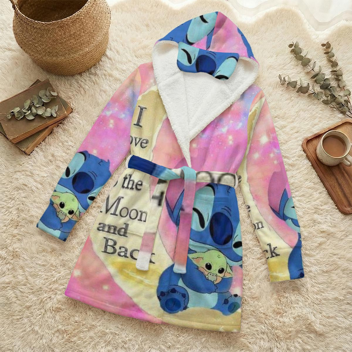 All-Over Print Unisex Flannel Hooded Robe With Eye Mask