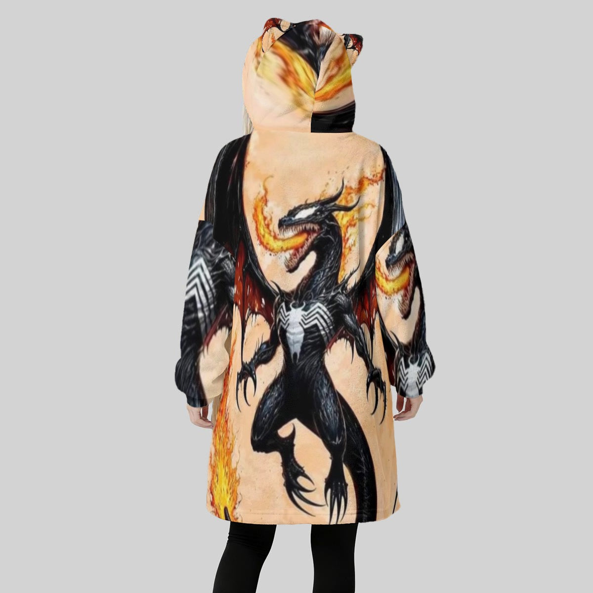 All-Over Print Women's Fleece Oversized Hoodie Blanket With Decorative Ears