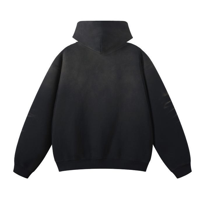 (Black)Streetwear Unisex Monkey Washed Dyed Fleece Hoodie