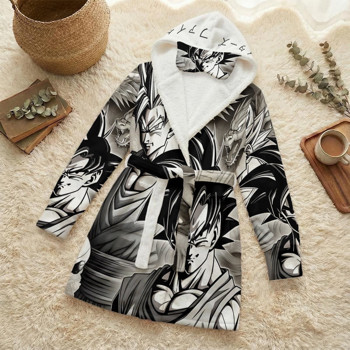 All-Over Print Unisex Flannel Hooded Robe With Eye Mask