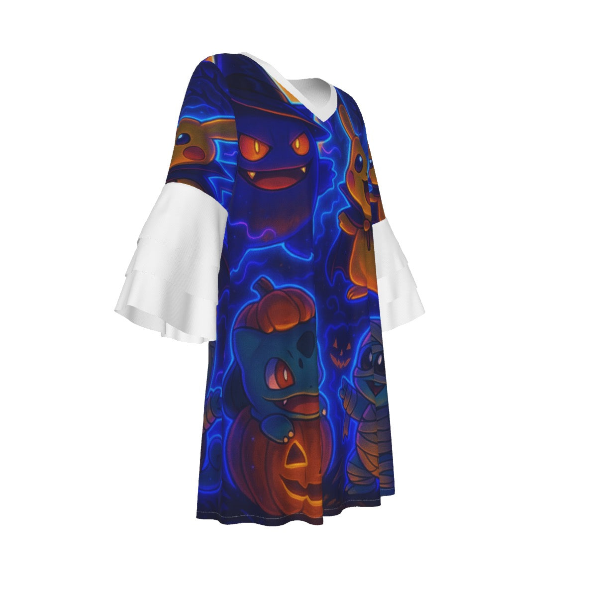 All-Over Print Women's Stacked Ruffle Sleeve Dress