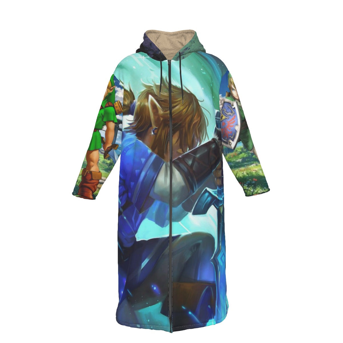 All-Over Print Men's Long Fleece Zip Up Windbreaker