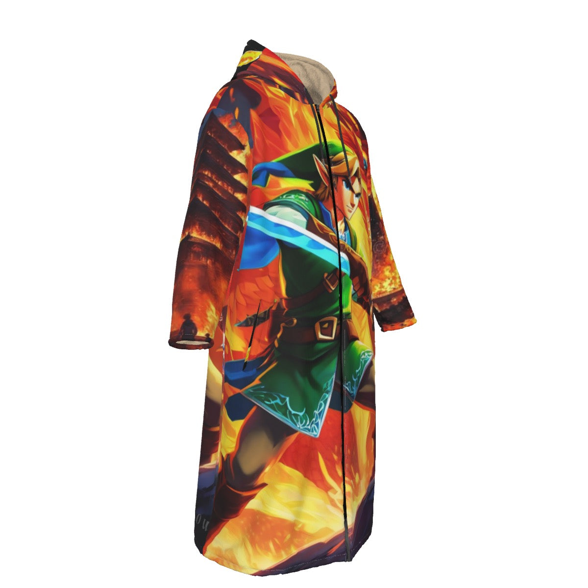All-Over Print Men's Long Fleece Zip Up Windbreaker
