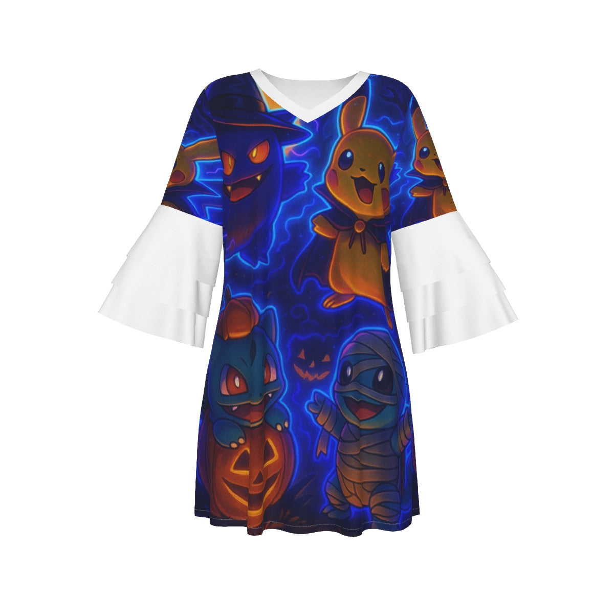 All-Over Print Women's Stacked Ruffle Sleeve Dress