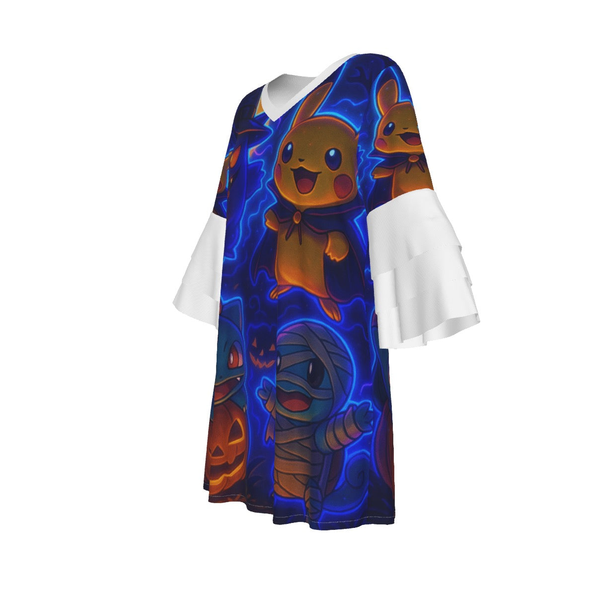 All-Over Print Women's Stacked Ruffle Sleeve Dress