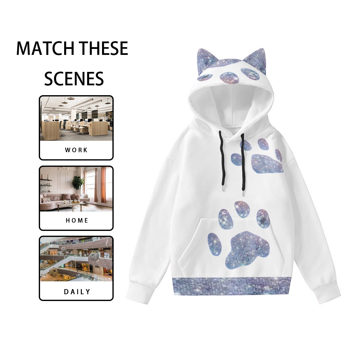 All-Over Print Women’s Hoodie With Decorative Ears