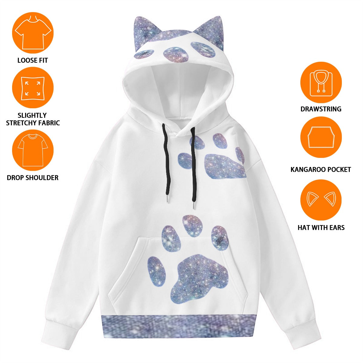 All-Over Print Women’s Hoodie With Decorative Ears