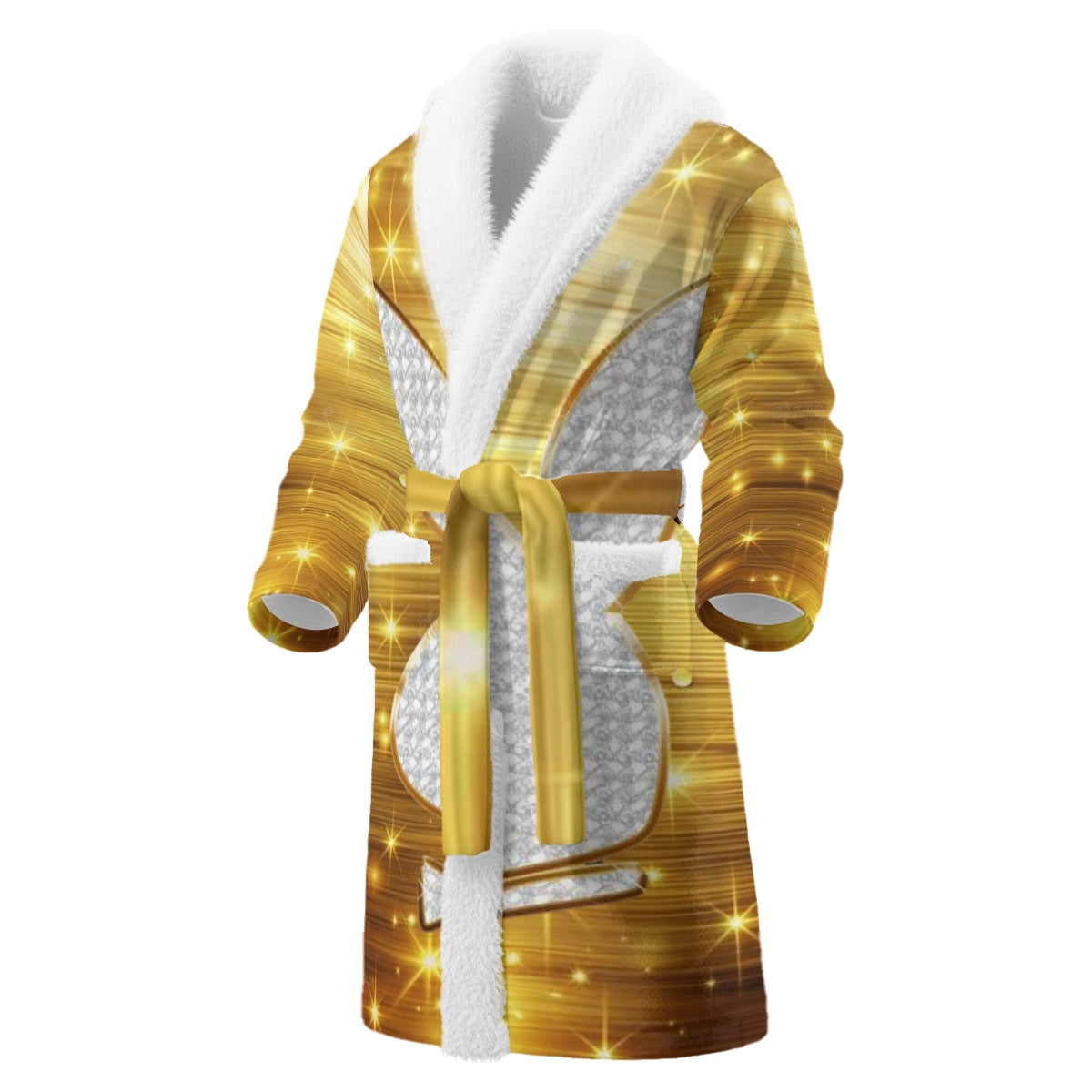 All-Over Print Men's Borg Fleece Bathrobe With Polyester Sherpa Fleece
