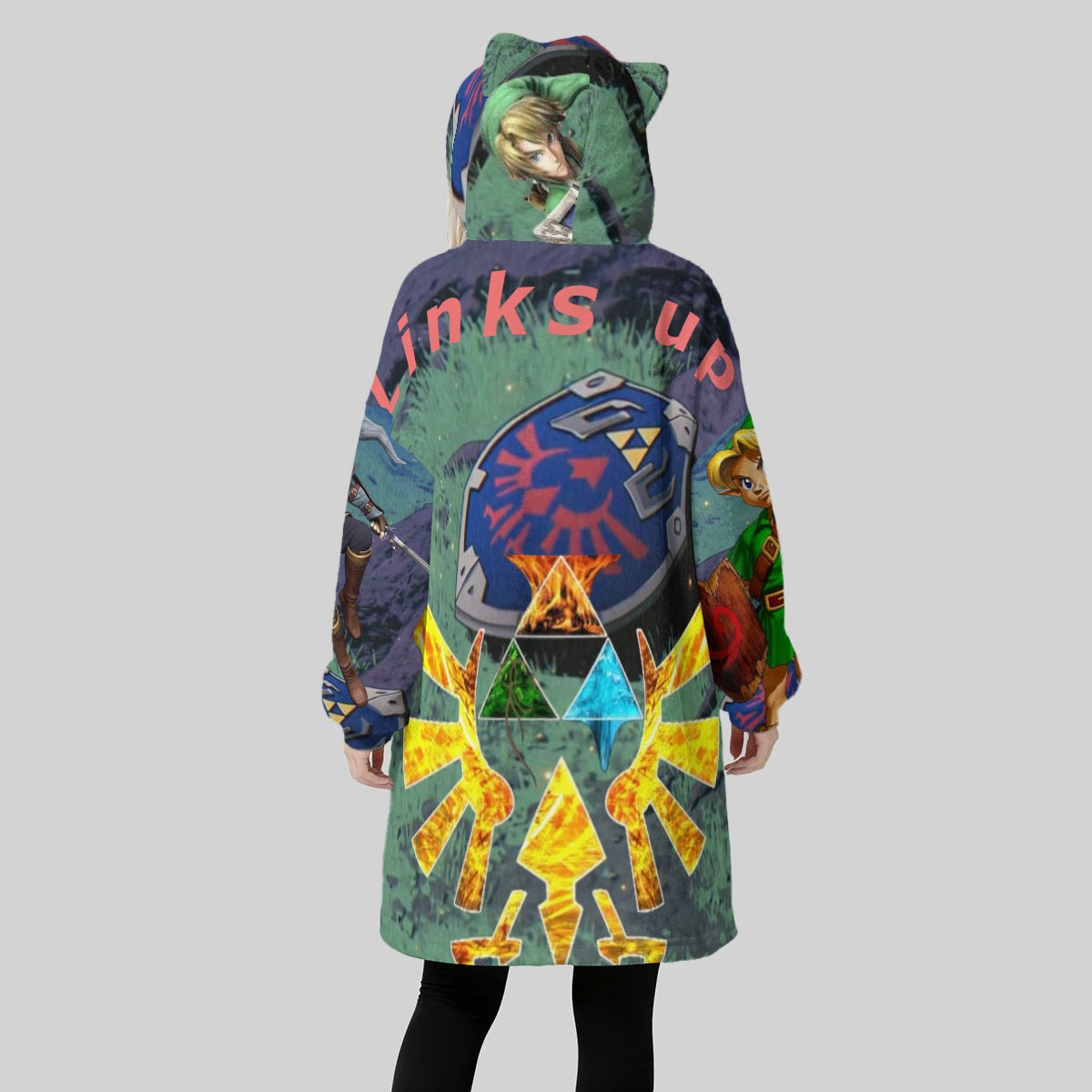 All-Over Print Women's Fleece Oversized Hoodie Blanket With Decorative Ears