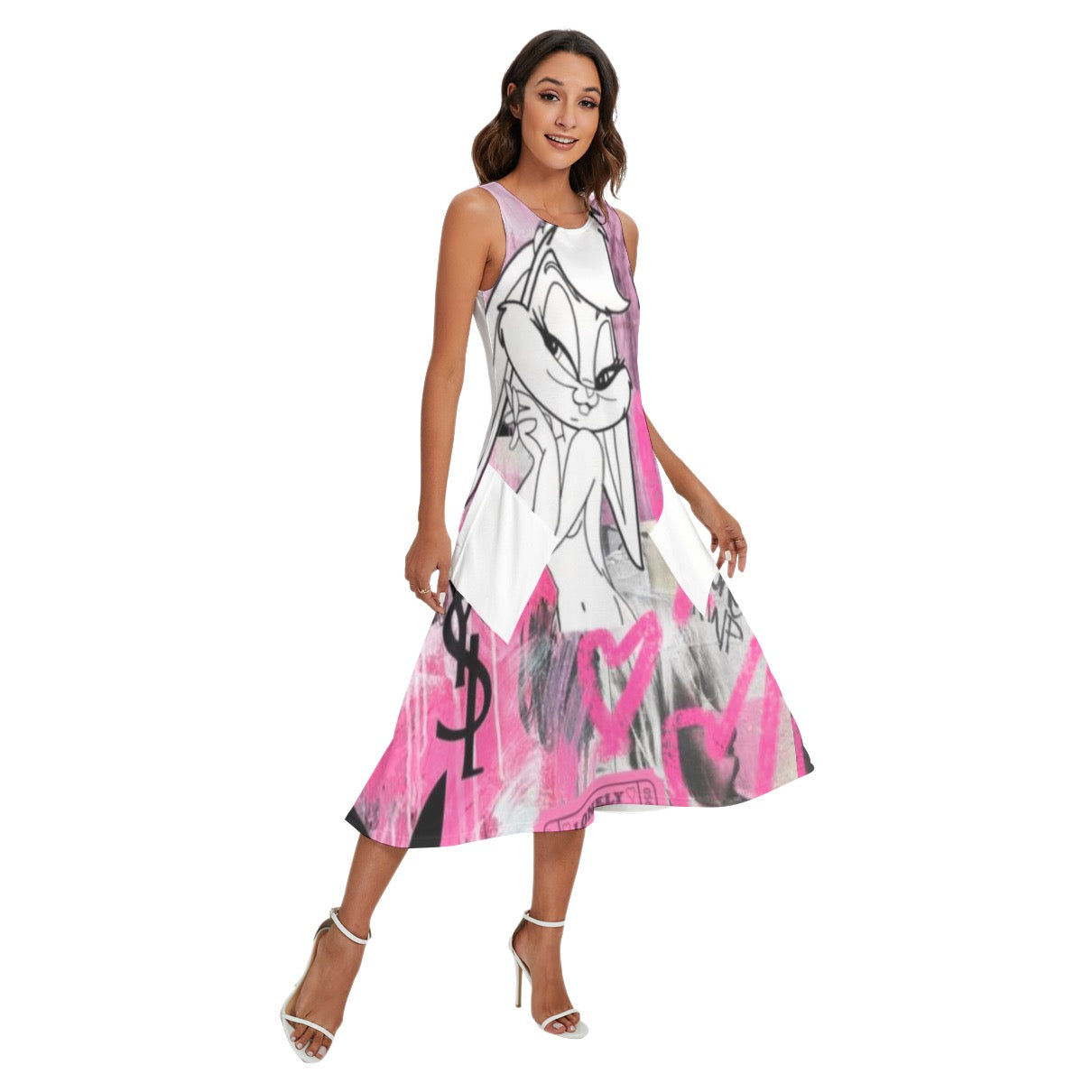 All-Over Print Women's Sleeveless Dress With Diagonal Pocket