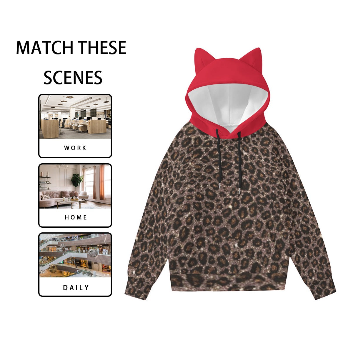 All-Over Print Women’s Hoodie With Decorative Ears