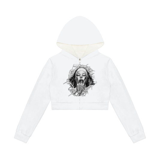 All-Over Print Women's Velvet Zip Up Crop Hoodie
