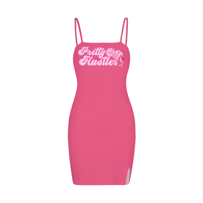 All-Over Print Split Slide Cami Bodycon Dress