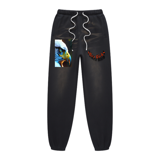 (Black)Streetwear Unisex Monkey Washed Dyed Fleece Joggers