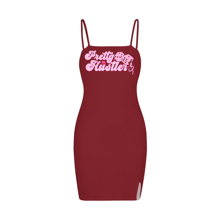 All-Over Print Split Slide Cami Bodycon Dress