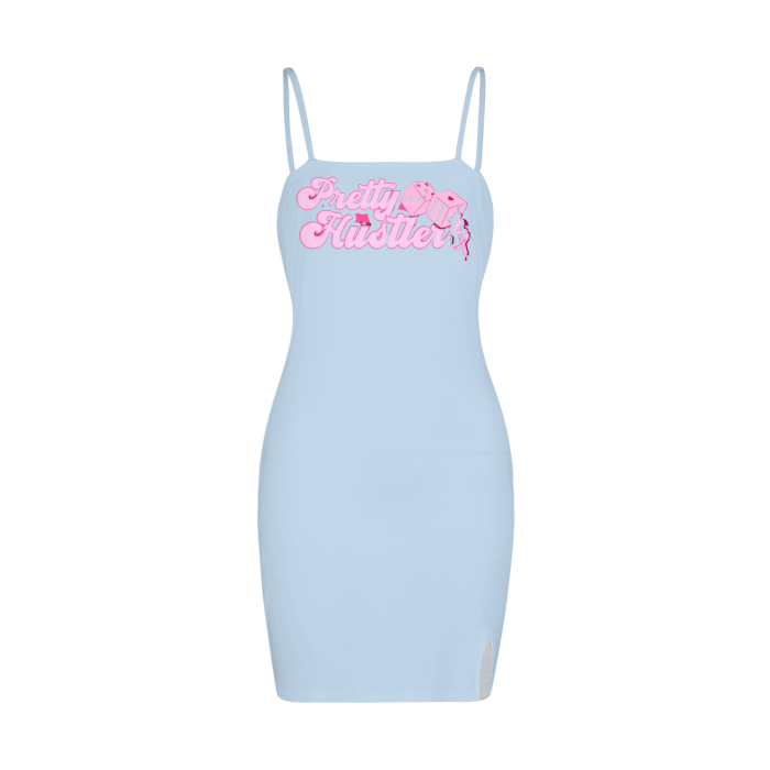 All-Over Print Split Slide Cami Bodycon Dress