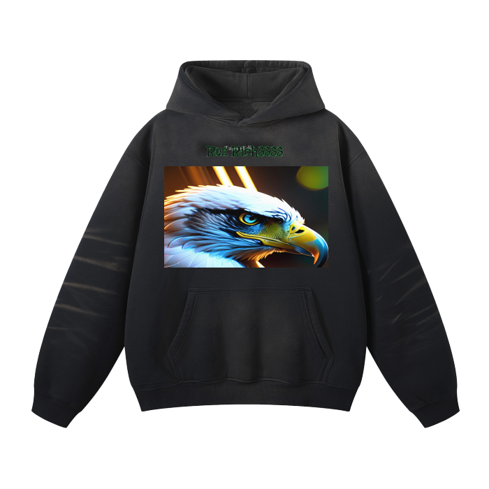 (Black)Streetwear Unisex Monkey Washed Dyed Fleece Hoodie