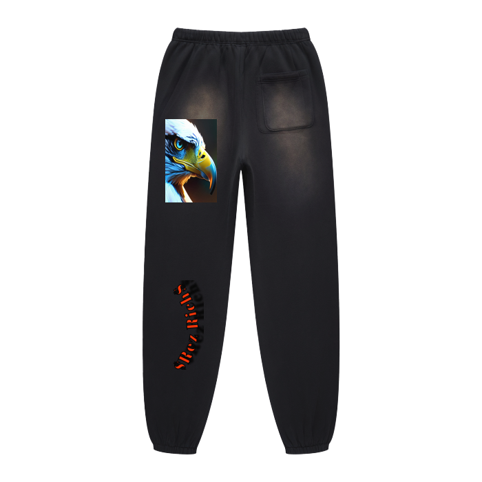 (Black)Streetwear Unisex Monkey Washed Dyed Fleece Joggers