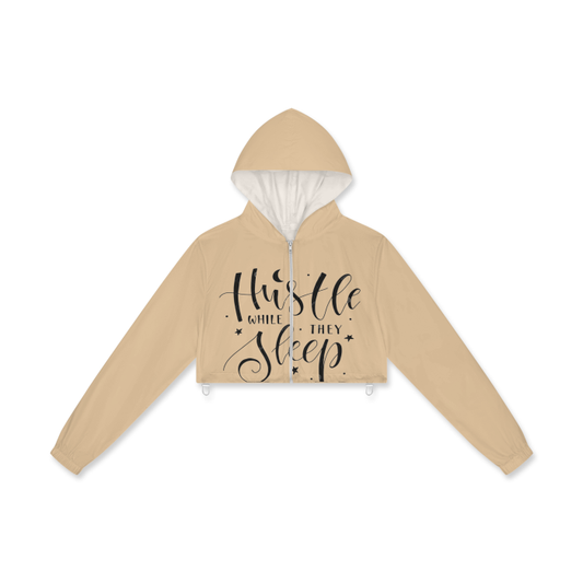 All-Over Print Women's Drawstring Hem Crop Wind Jacket