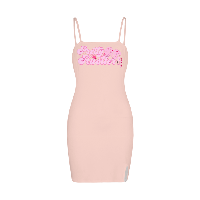 All-Over Print Split Slide Cami Bodycon Dress