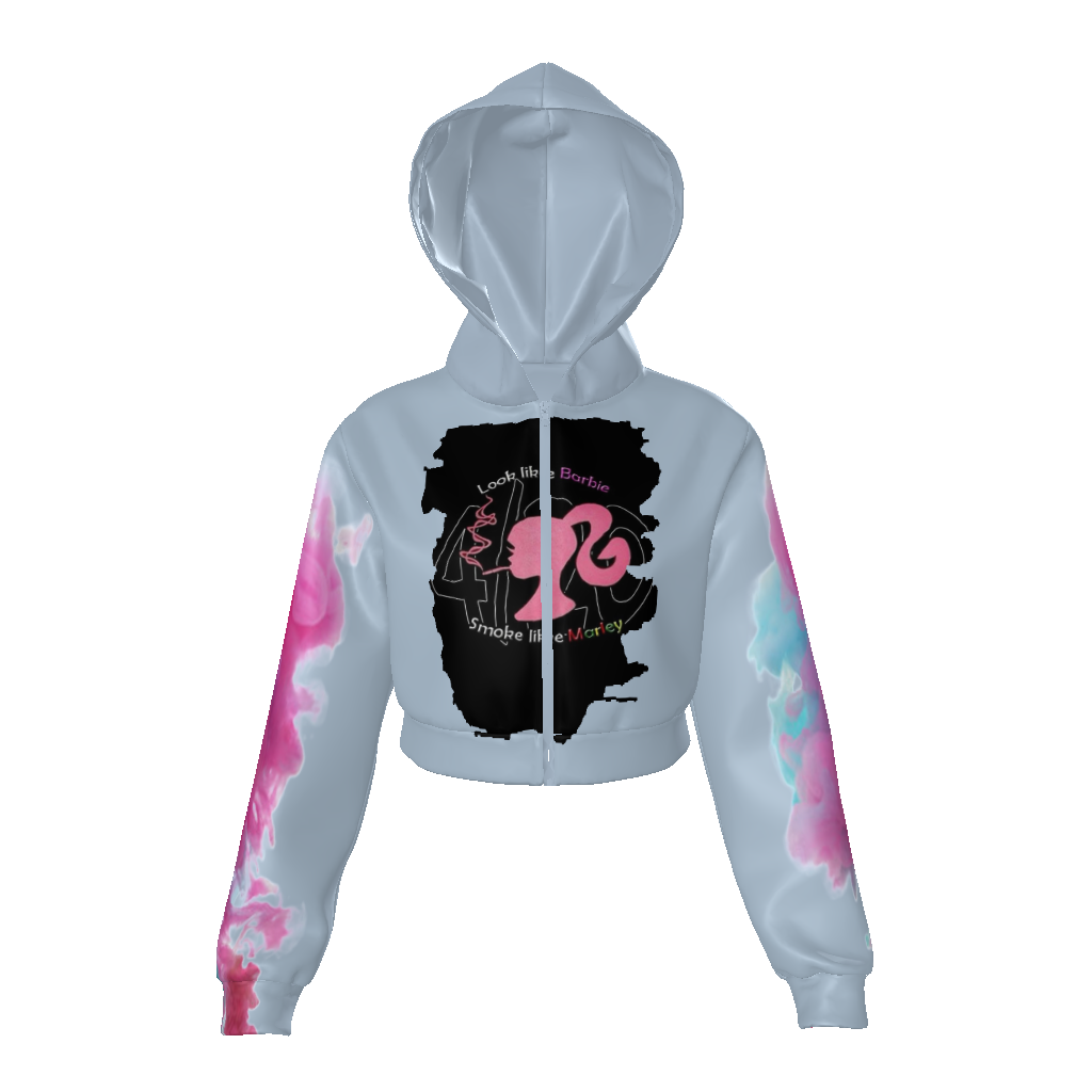 All-Over Print Women's Velvet Zip Up Crop Hoodie