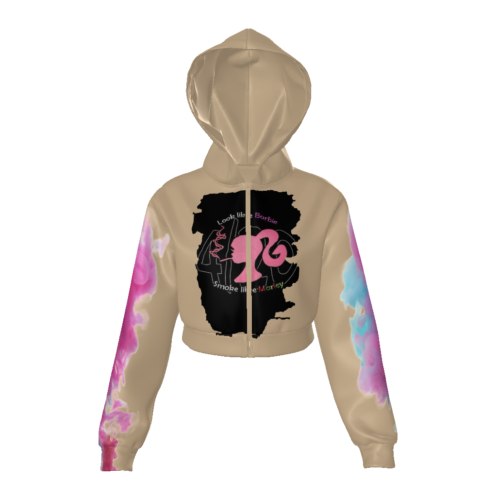 All-Over Print Women's Velvet Zip Up Crop Hoodie