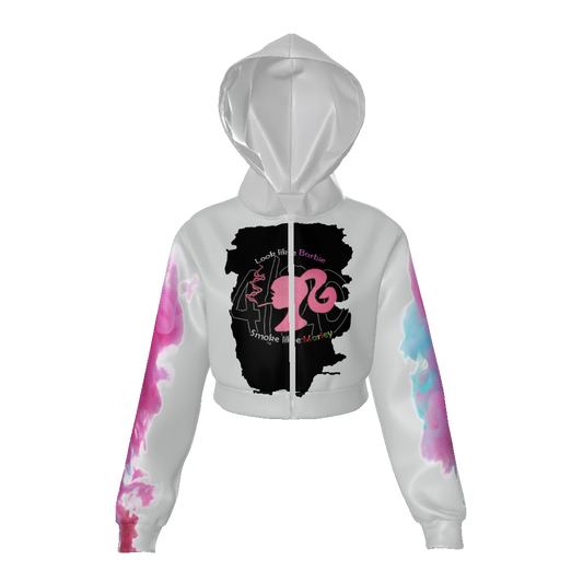 All-Over Print Women's Velvet Zip Up Crop Hoodie