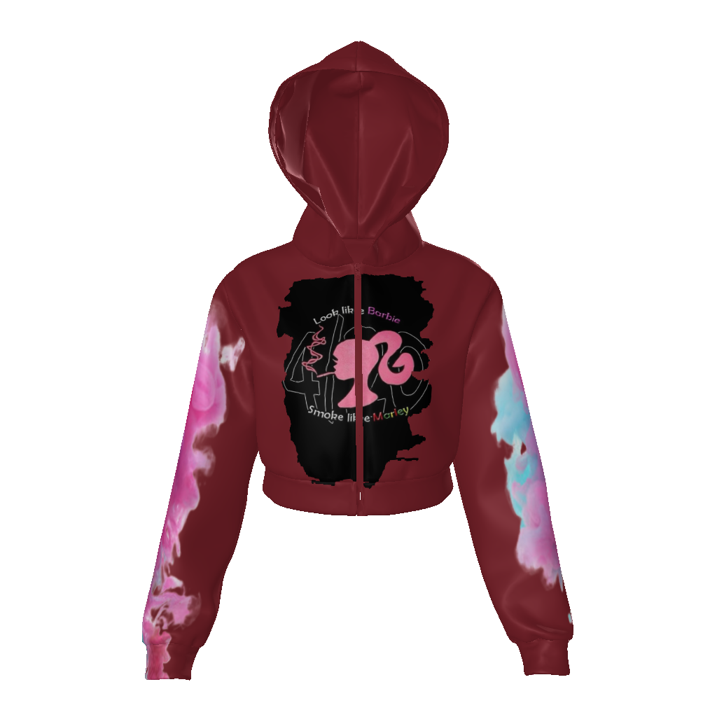 All-Over Print Women's Velvet Zip Up Crop Hoodie