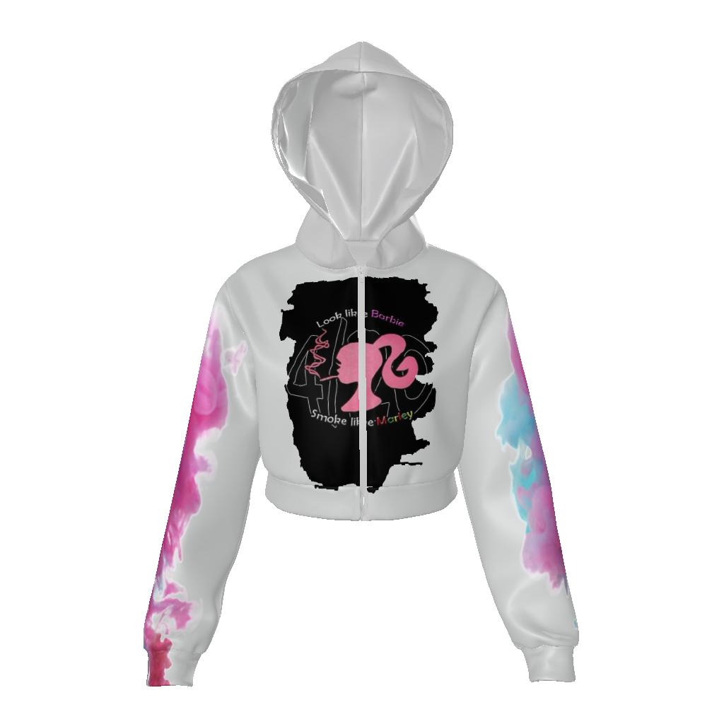 All-Over Print Women's Velvet Zip Up Crop Hoodie