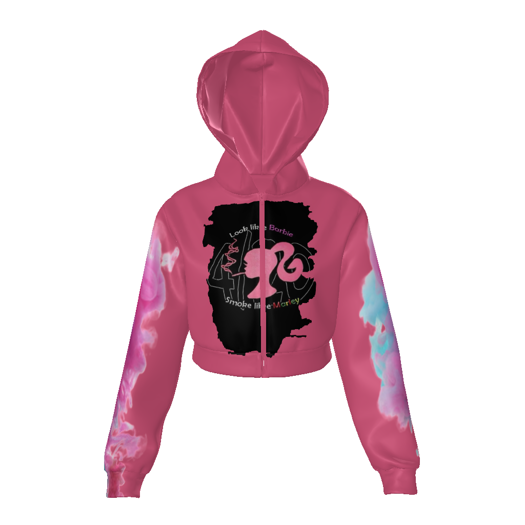All-Over Print Women's Velvet Zip Up Crop Hoodie