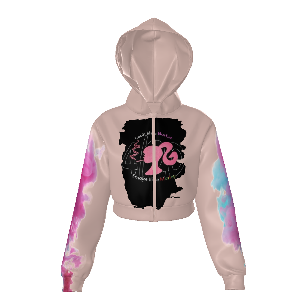 All-Over Print Women's Velvet Zip Up Crop Hoodie