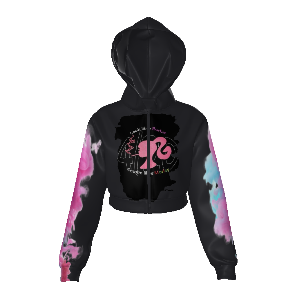 All-Over Print Women's Velvet Zip Up Crop Hoodie