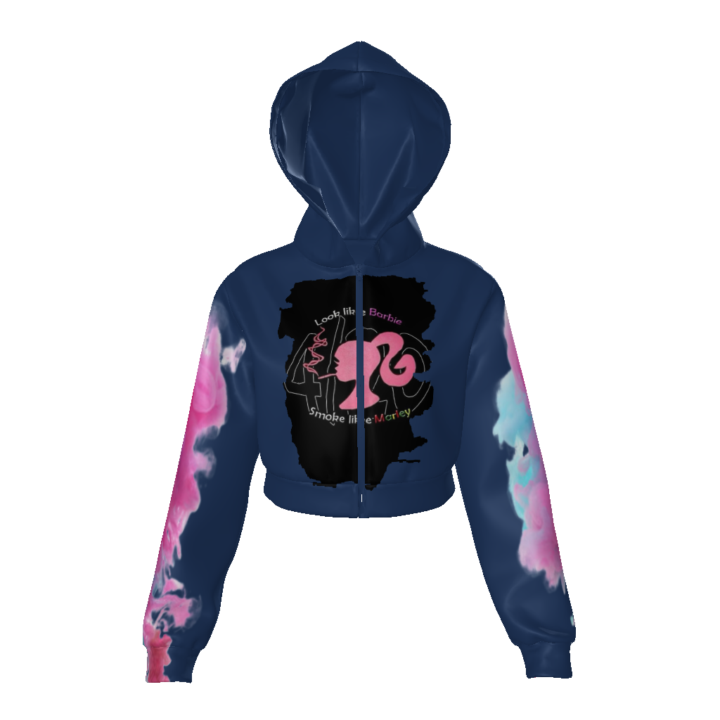 All-Over Print Women's Velvet Zip Up Crop Hoodie