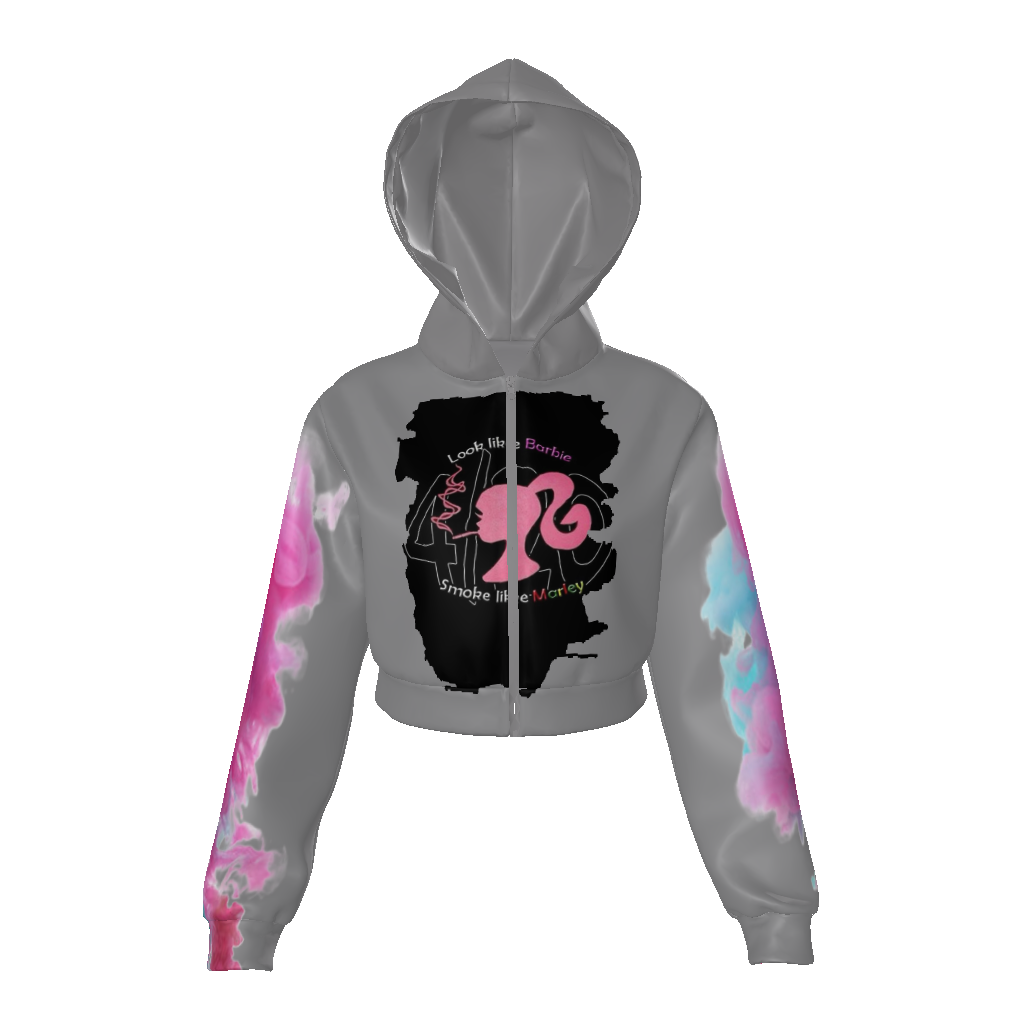 All-Over Print Women's Velvet Zip Up Crop Hoodie